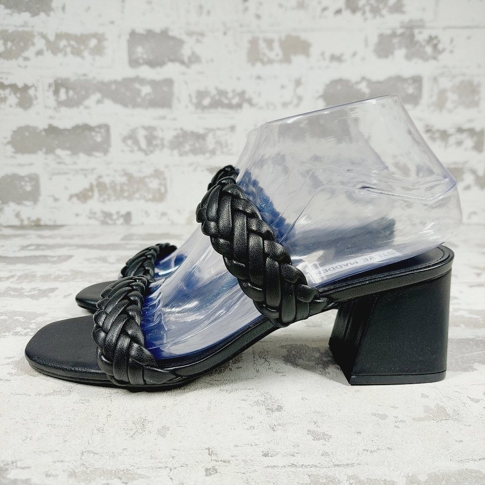 New Steve Madden Infused Black Braided Slide Open Toe Sandal K407
